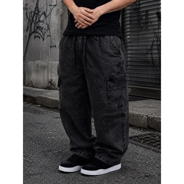 Calça Jeans Cargo Masculina/Feminina Streetwear Preta Mescla Cinza Grafite