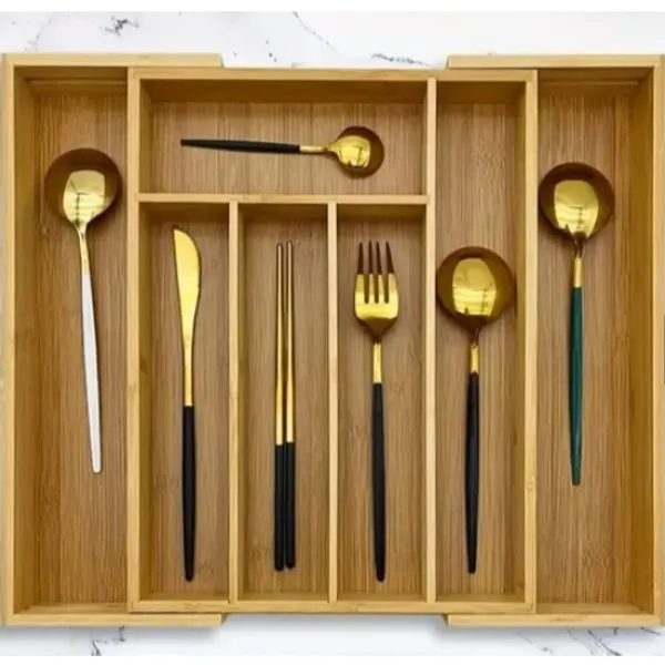 Porta Talheres Gaveta Bambu 7divisórias Extensível Ajustável