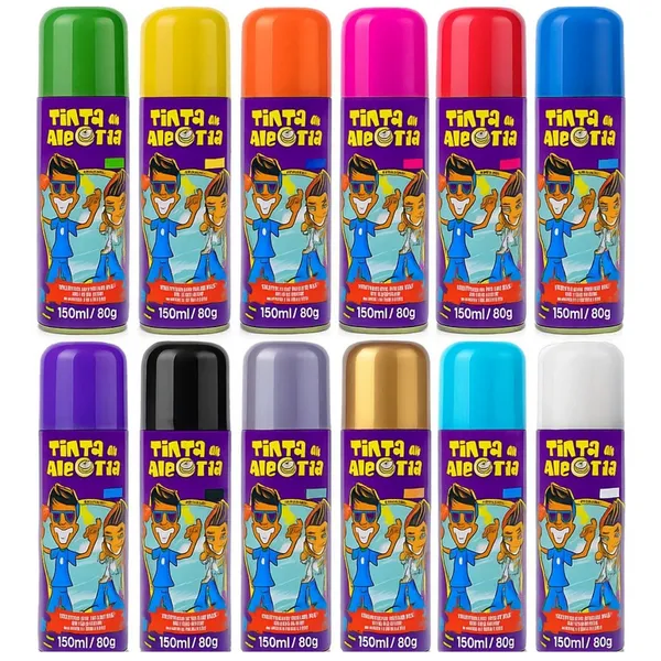 Tinta Spray para Cabelo 150ml Coloração Temporária Infantil Adulto Cabelo Maluco Carnaval Festa