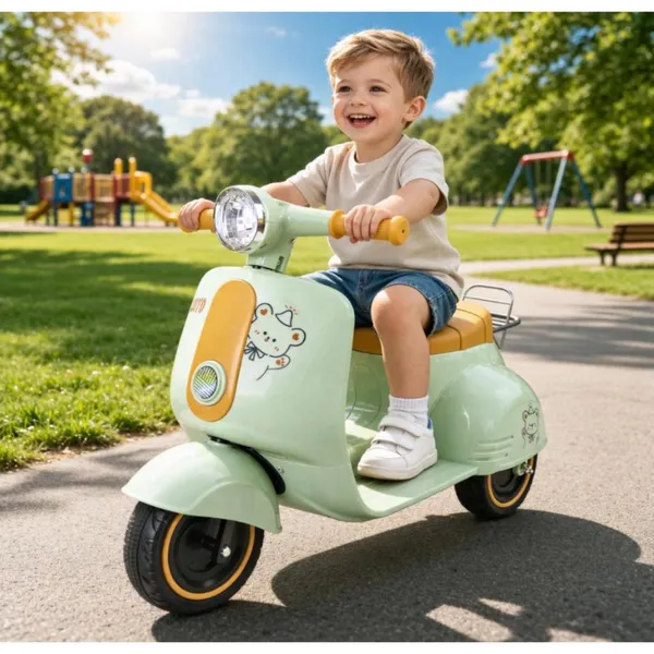 Triciclo Infantil Eletrico Avespa Scooter Maral 6V Luz e Som Farois de Led Bagageiro Traseiro Menina e Menino