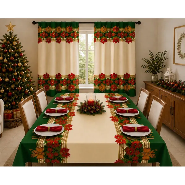 Toalha de Mesa Natal + Cortina Natal 4 6 8 lugares Retamgular