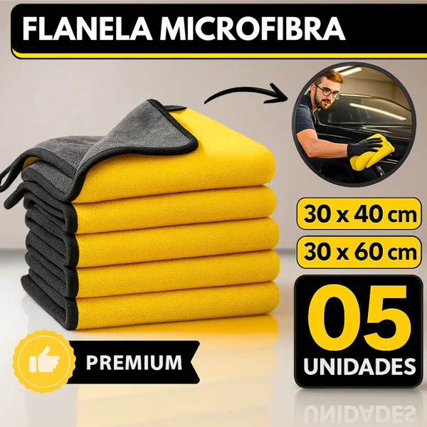Kit 05 Flanelas de Microfibra Automotiva Premium