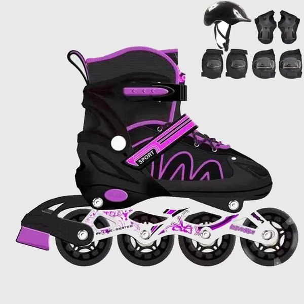 Patins Inline Infantil Ajustável Preto com Roxo Meninos Meninas