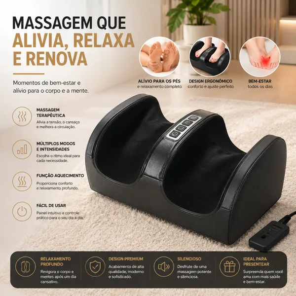 Massageador Elétrico Para Pés Com Aquecimento Relaxamento Circulação Massagem Terapêutica Bivolt
