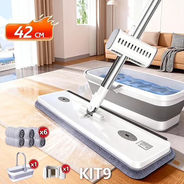 KIT 9 Conjunto De Esfregão E Balde Dobrável De Microfibra Com Raspador De Desaguamento -B01