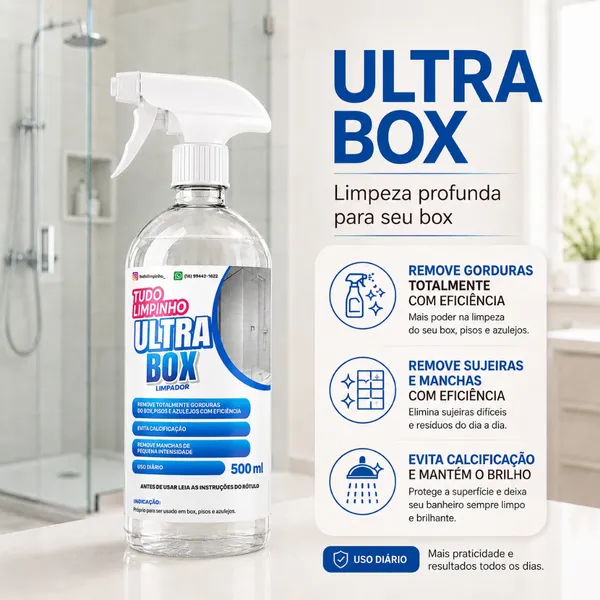 Ultra Box Limpador Box Banheiro 500ml Remove Gordura Vidro Azulejo Com Válvula Tudo Limpinho