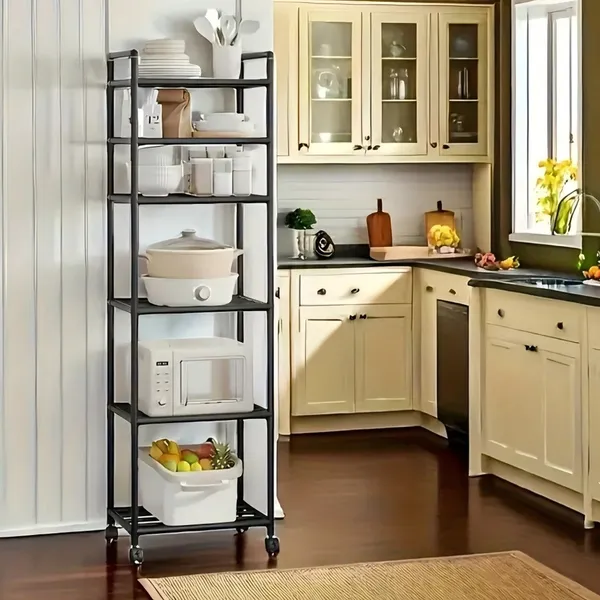Estante Preta Organizadora de aco 5 e 6 Prateleiras com Roda Multiuso Utilidades Modular