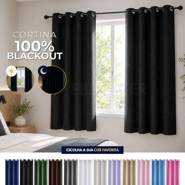 Cortina Blackout De ​Pvc 2,20m X 1,30m Corta Luz Blecaute Janela Quarto Sala Escritório Várias Cores