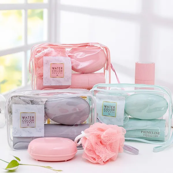 Kit Viagem 5 Peças Com Bolsa Esponja Pente e Ducha