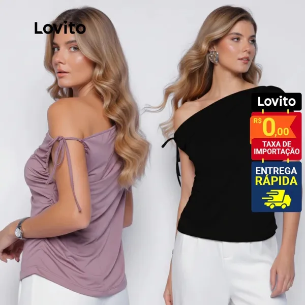 Lovito Blusa Um Ombro Só com Drapeado e Regulador BRBLB981BRL1011