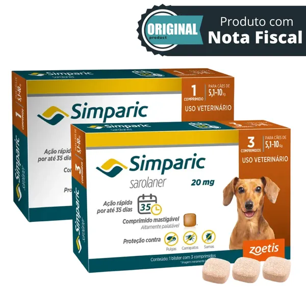 Simparic Antipulgas E Carrapatos Para Cães De 5,1 A 10kg Venc. na Descrição