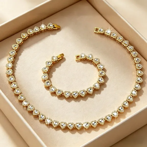 Conjunto De Joias De Aço Inoxidável Com Coração , Colar E Pulseira Antimanchas , Presente De Dia Das Mães Feminino