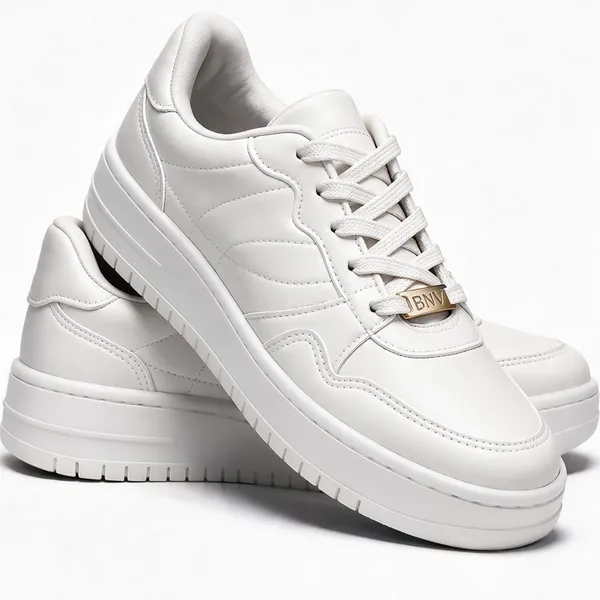 Tênis Feminino Benévola Plataforma Branco Preto Casual Leve Sapatenis Macio Style Confortável