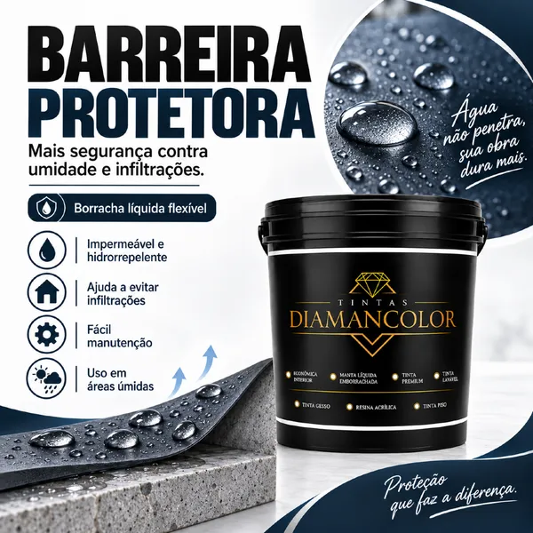 Manta Líquida Emborrachada Impermeabilizante 3,6kg ou 1kg Laje Telhado Parede Anti Mofo Diamancolor