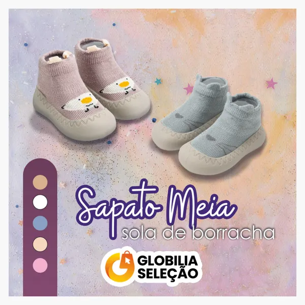 Meia com Sola Sortida Bebê com Emborrachada Antiderrapante Infantil Menina Menino 0 a 3 anos