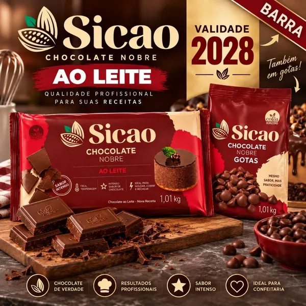 Chocolate Ao Leite Gold 1,01kg Sicao Nobre Barry Callebaut Barra