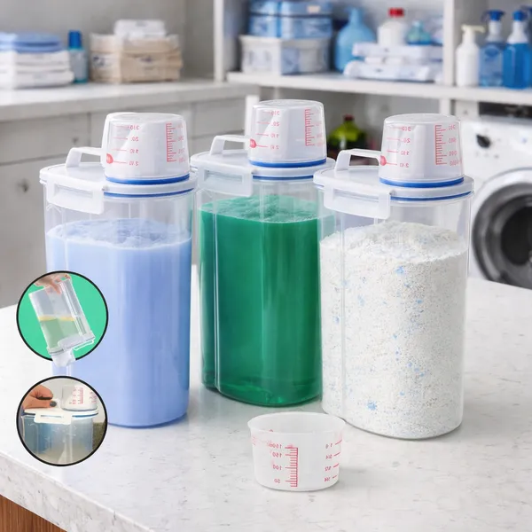 Kit 3 a 10 Potes Herméticos 2L Dispenser Organizador Lavanderia Para Sabão em Pó Detergente ​Amaciante