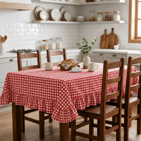 Toalha de Mesa Xadrez com Babado | 4 cadeiras | 6 cadeiras | 8 cadeiras