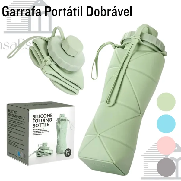 Garrafa de água dobrável de silicone de chaleira portátil esportes ao ar livre compressão viagem 600ML