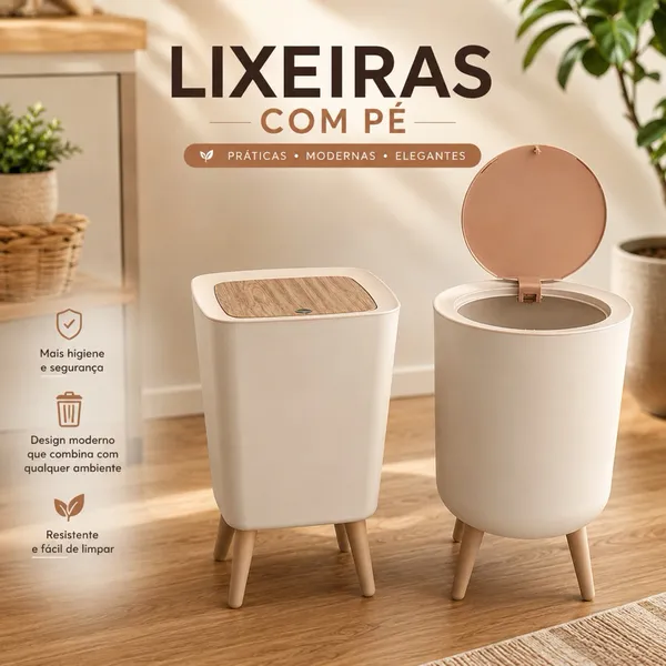 LIXEIRA AUTOMATICA TAMPA CLINK ESCONDE SACOLA QUADRADA REDONDA Pé DESIGN MODERNO PREMIUM