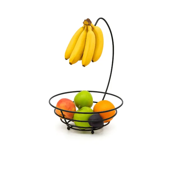 Fruteira Aramada Redonda com Suporte para Banana Black