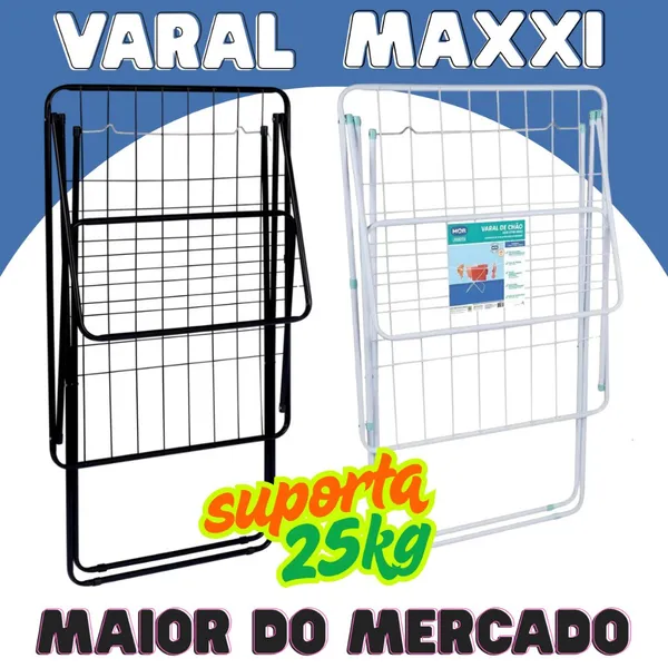 Varal de Chão Grande Maxi MOR com Abas Capacidade 25kg de Roupas Úmidas Não Enferruja Dobrável Aço
