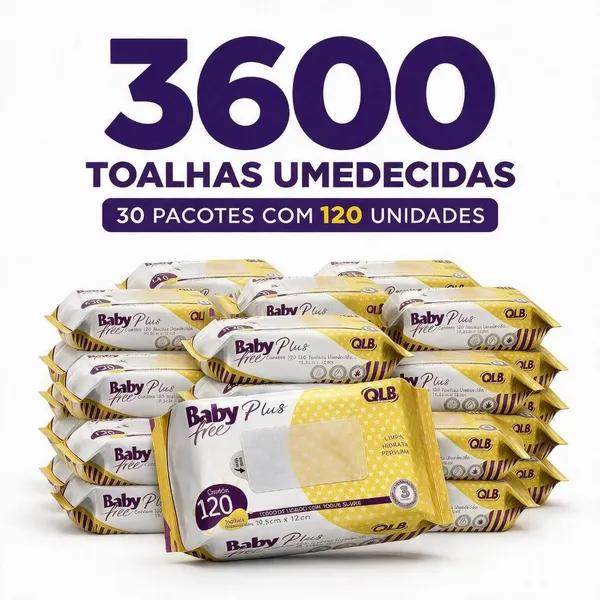 Caixa Lenços/Toalhas Umedecidas Baby Free Plus c/ 120 Unidades Cada – Sem Tampa FlipTop