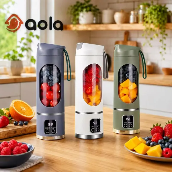 Mini Liquidificador Portátil 450ml com Display Digital e 8 Lâminas 3 Velocidades