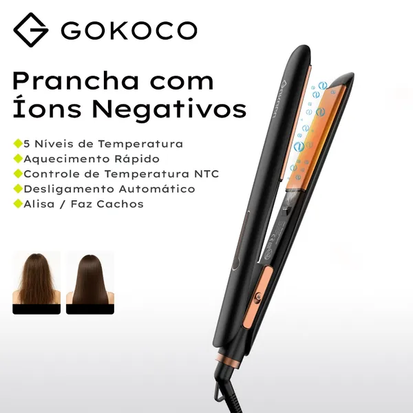 GOKOCO Alisador De Cabelo De lons Negativos Desligamento Automático Aquecimento Rápido Controle De Calor NTC Liso/Cachos