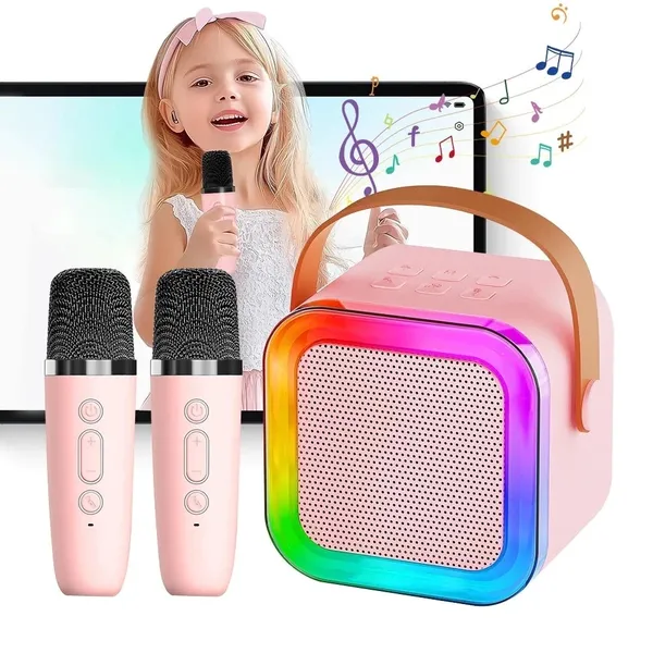 Karaoke Alto-falante Bluetooth com Microfone, Luzes LED e Diversão 1/2 mic K12