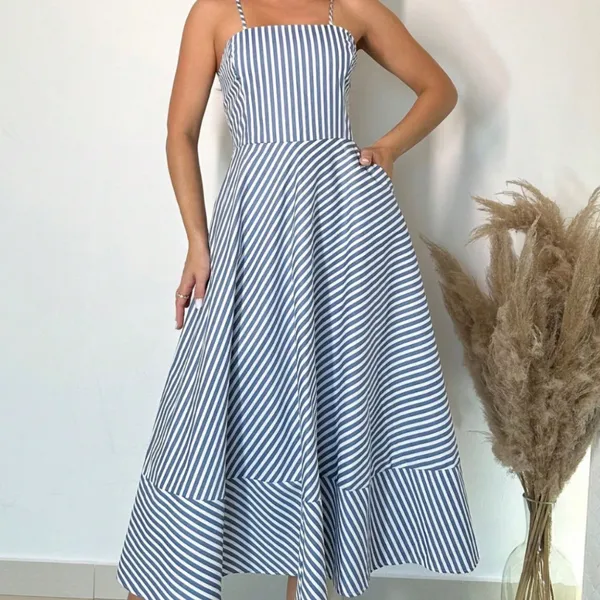 Vestido elegante casual listrado/liso primavera/verão brasil copa do mundo dia das mães