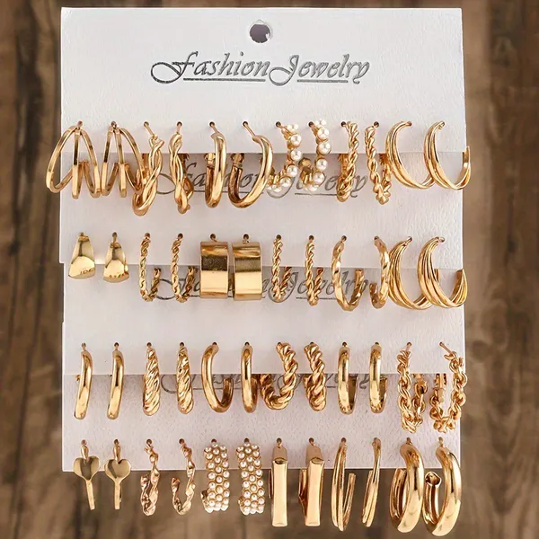 Conjunto De Brincos De Argola Vintage Femininos , 48 Peças , A Ouro ou Prata De Joias De Metal