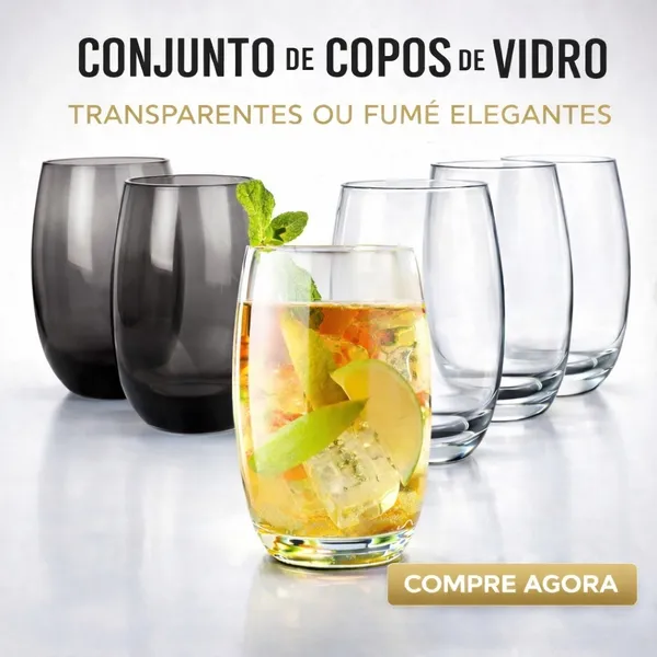 CONJUNTO DE COPOS DE VIDRO 480ML 6 OU 12 PEÇAS DESIGN MODERNO SOFISTICADO ARUBA