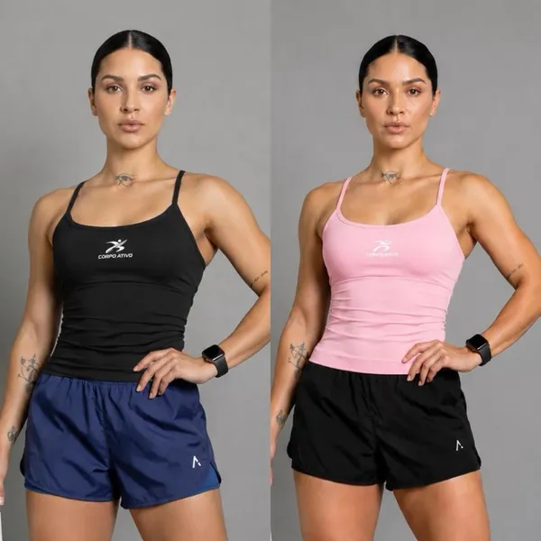 Kit 2 Regata Fitness Feminina ​Alça Fina em Poliamida - Conforto e Estilo para Seus Treinos
