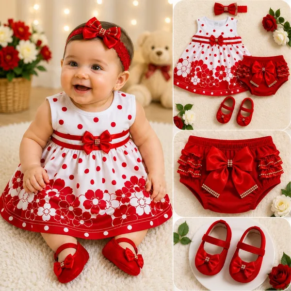 Kit vestido 4 peças de bebe floral