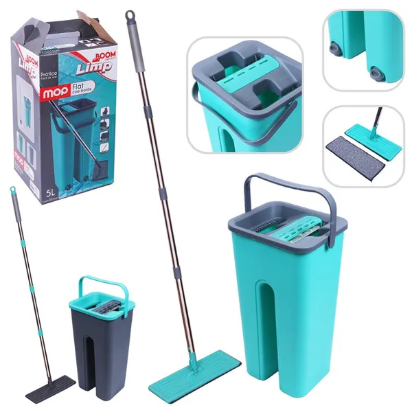 RODO MOP FLAT 2 REFIS ESFREGÃO COM BALDE RODO MÁGICO LAVA SECA TIRA Pó LIMPEZA PROFISSIONAL