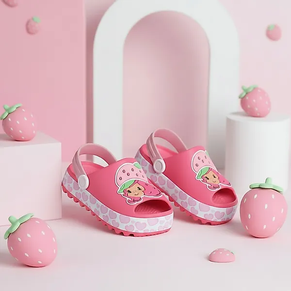 Sandália Infantil Babuche Menina Slide Moranguinho Baby Rosa