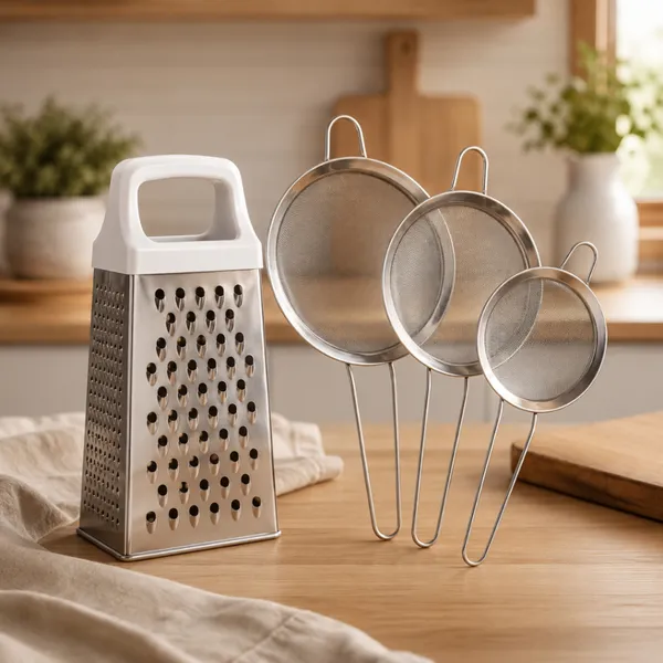 Kit Ralador Peneiras Inox Coador Fatiador 4 Faces Alimentos Utensilios Cozinha