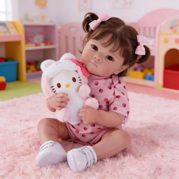 Bebê Reborn Menina Realista Silicone 48cm Boneca Olho Castanho Com Muitas Veias Detalhadas