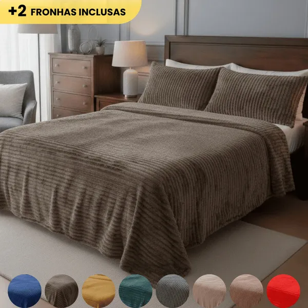 Kit Manta Cobre Leito Canelada Queen 2,50 x 2,20 Toque Aveludado