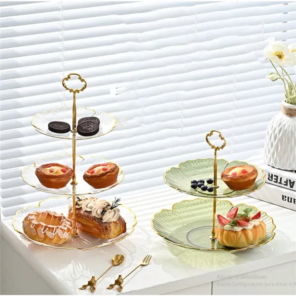 SUPORTE DE DOCES E PETISCOS DE 2 E 3 ANDARES – DECORATIVA PARA MESA POSTA, FESTAS E CHÁ DA TARDE
