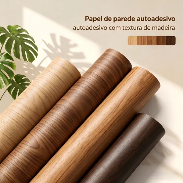 Papel Adesivo Madeira Escura Varias Cores 5 Metros x 45cm para Decoração de Sala, Quarto. Escritório