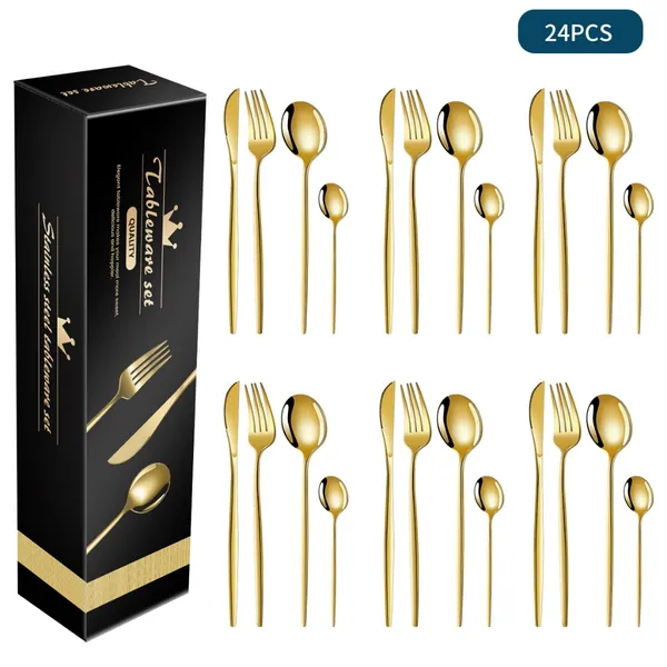 24 Kit Jogo De Talheres Inoxidável 416 Suprimentos De Cozinha Talheres de Dourados Talheres