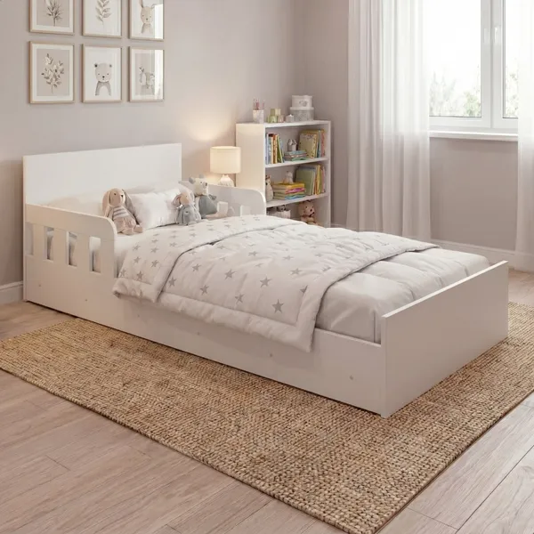 Mini Cama Infantil Encanto Montessoriana Colchão D18 Incluso Menino Menina Branco Em MDP