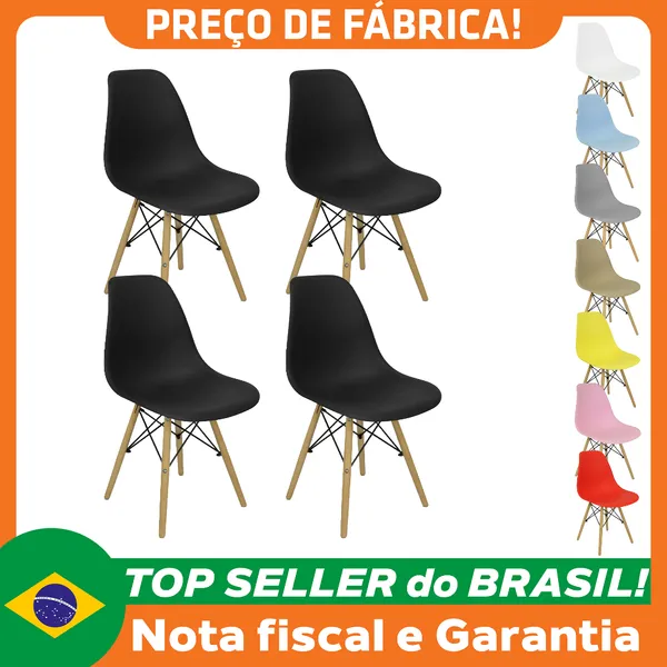 KIT 4 CADEIRAS CHARLES EAMES EIFFEL WOOD DESIGN VARIAS CORES