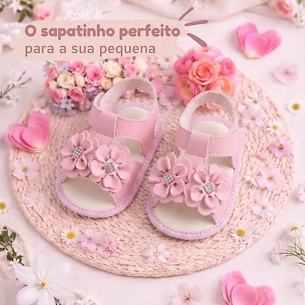 Sapatinho de Bebê Menina Flor Macio e Confortável