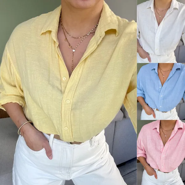 Camisa Social Alfaiataria Feminina de Linho Verão 2026 Elegante Algodão