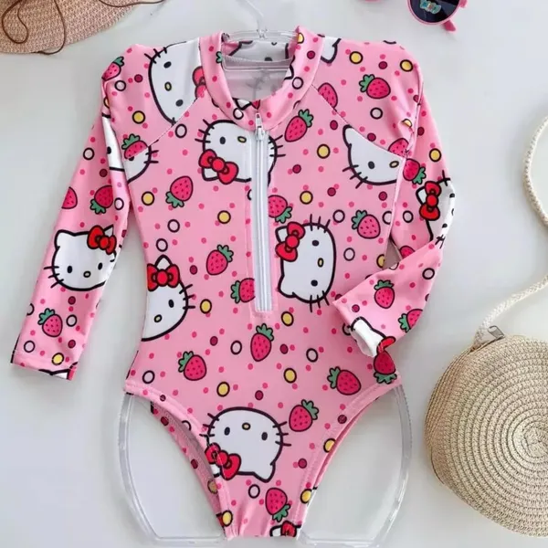 Maiô Infantil Com Ziper Personagens Para Meninas Proteção UV Moda Verão Praia Carnaval