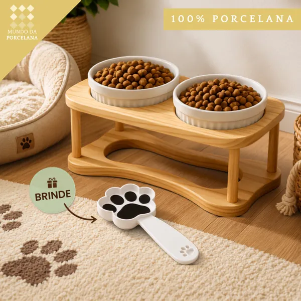 Comedouro Bebedouro duplo cães cachorros gatos branco