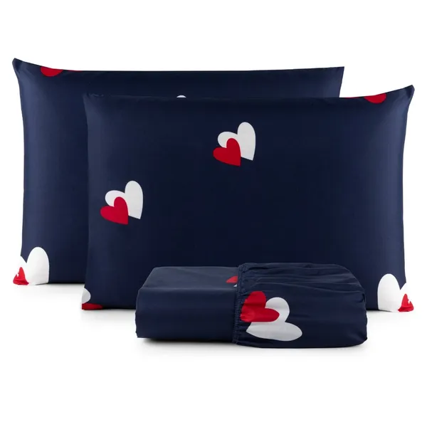 Jogo de Lençol Casal 200 Fios 3 Peças com Elástico Padrão Cama Box Toque Macio